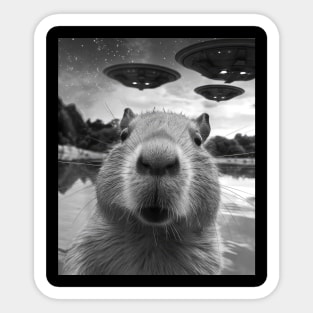 Funny Capybara Selfie with UFOs Sticker